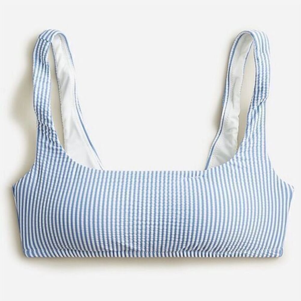 NWT J. Crew Women's 3X Blue Seersucker Stripe Squareneck Bikini Top